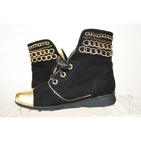 Joan Boyce Women's size 6.5 Metallic Black Ankle Boots with Metal Embellishments - Picture 3 of 10